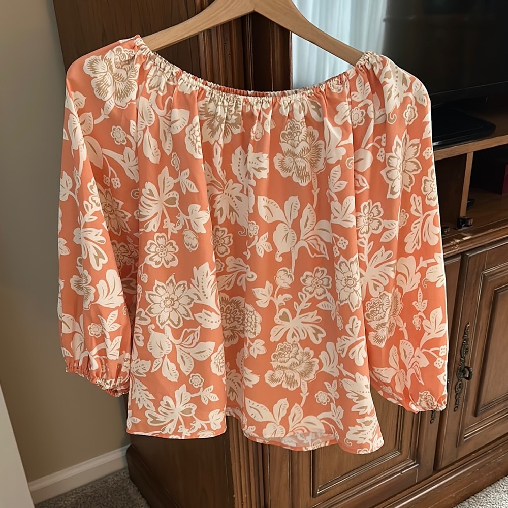 Ann Taylor Factory Orange and Pink Ruffled Blouse